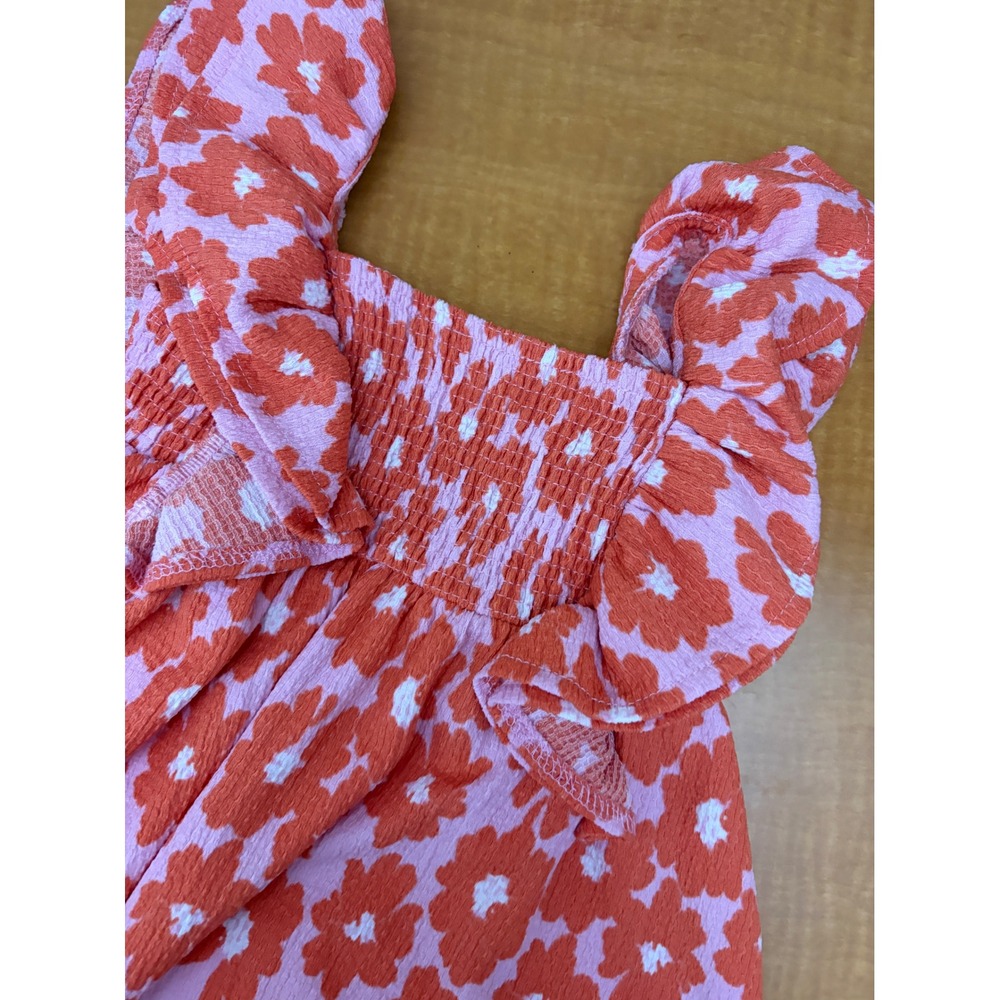 Zara Baby Girl Floral Ruffle Romper Pink Orange Smocked 12-18 Months 86cm